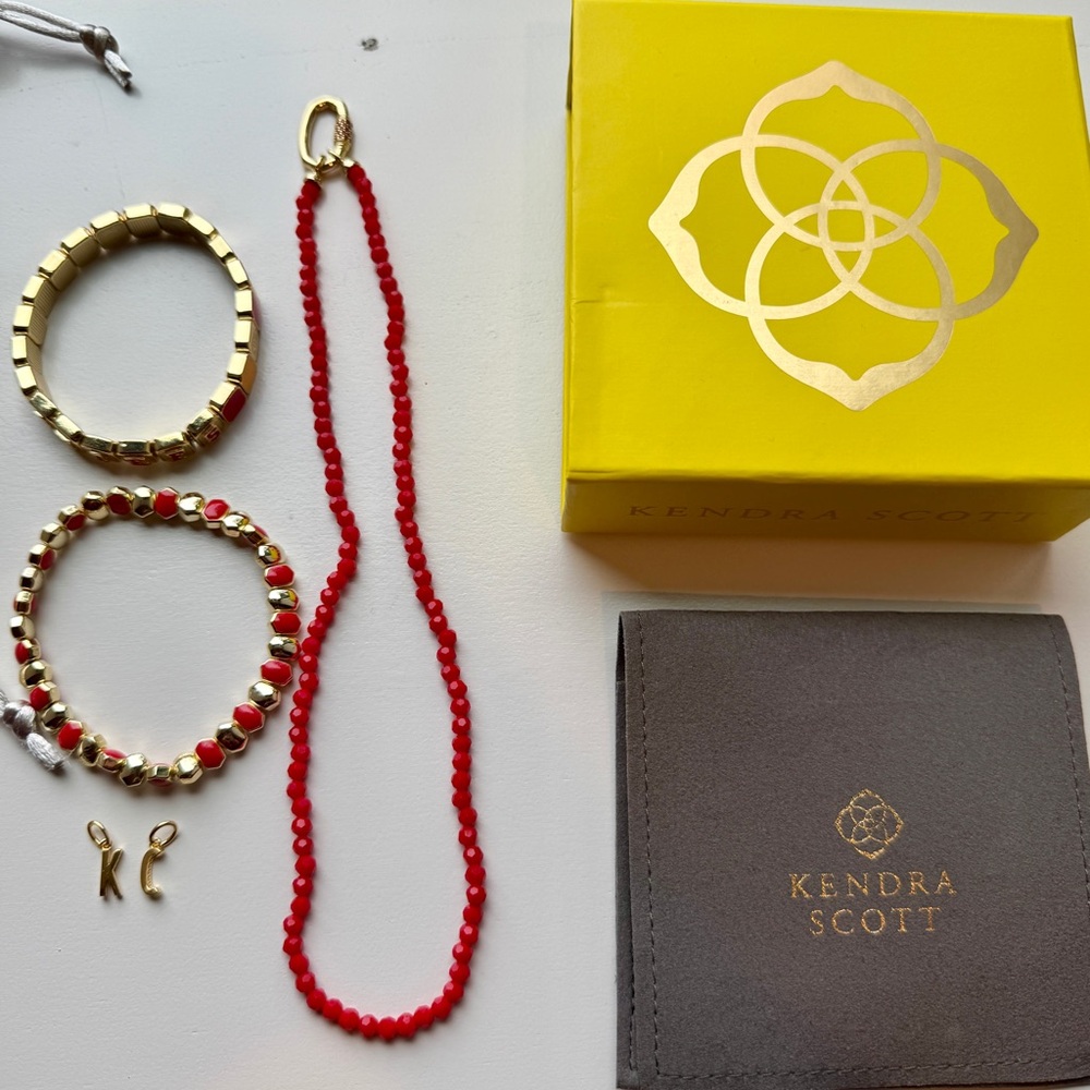 Kendra Scott K & C 18k Charms and Emery Gold Beaded Strand Necklace in red